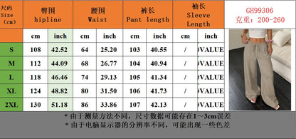 Women's Wide-Leg Cotton-Linen Blend Casual Floor-Length Pants Relaxed-Fit Drawstring Trousers for Home & Strolls
