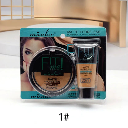 Micolor Fit Me 2 IN 1 Matte Black Skin Liquid Foundation Setting Powder Makeup Set Moisturizing Face Concealer Skin Makeup