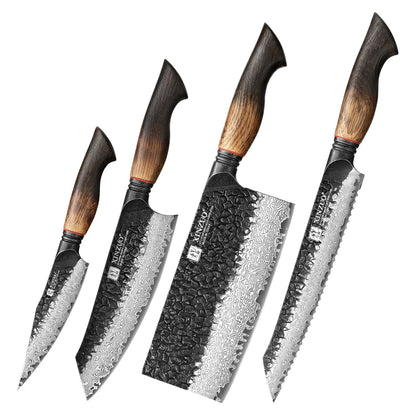 Damascus Knife Set - 67-Layer Steel with White Oak  Red G10 Handles 1-6 Pieces