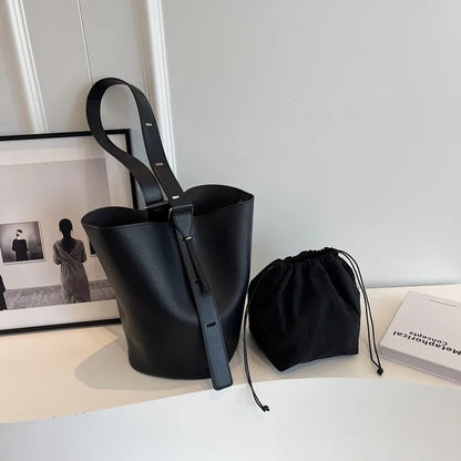Leather Shoulder Bag - Small Solid Color Korean Fashion Baguette Style Purse