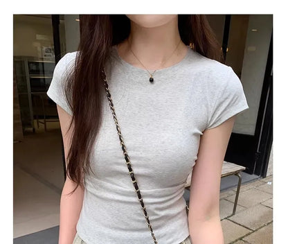 Women's Basic Solid Crop Top Short Sleeve Crewneck Skinny T-shirt Summer Casual Y2K Vintage Harajuku Streetwear