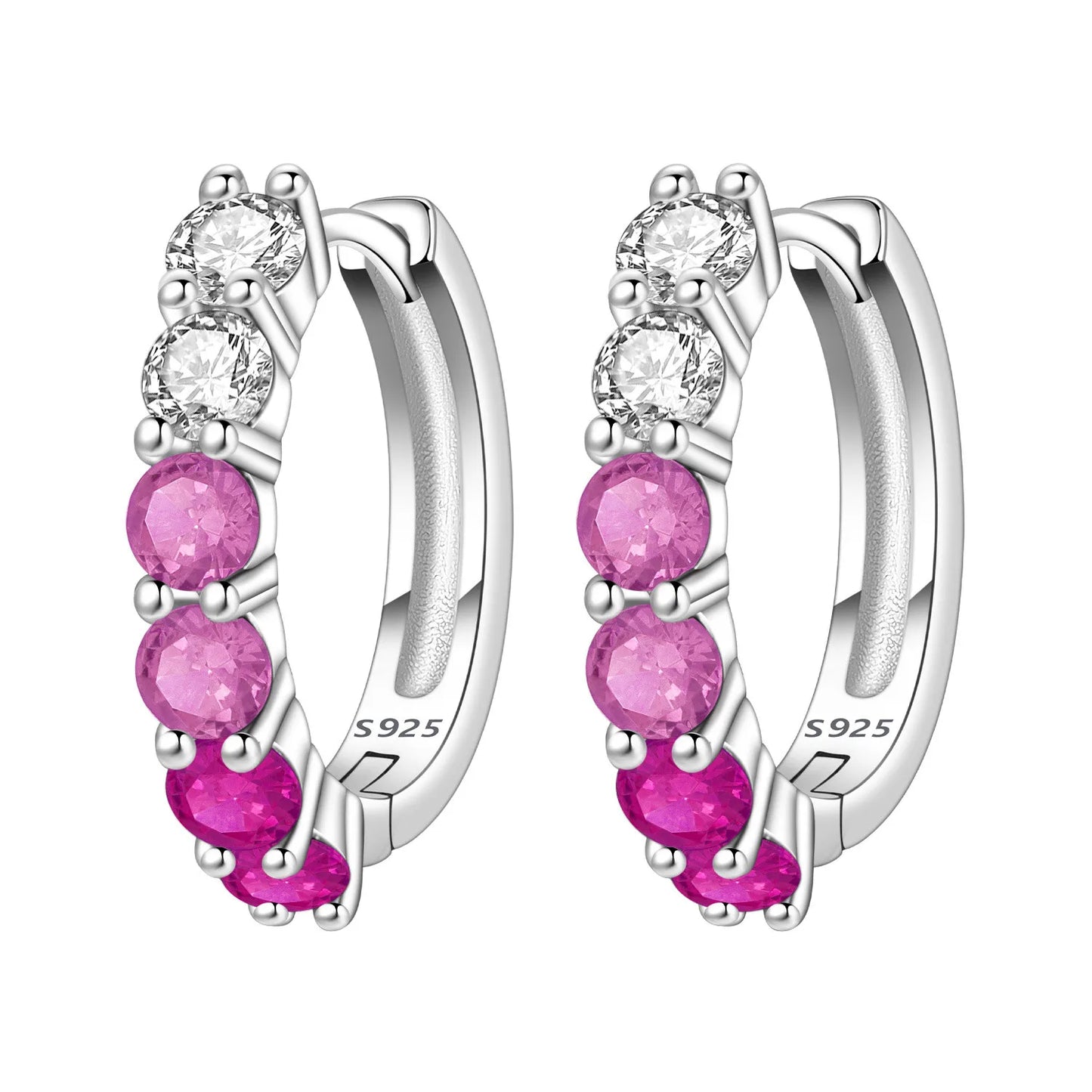 MISEFF Real 925 Sterling Silver Earring Gradual Change Green Blue Colored Zircon Hoop Earrings Engagement Wedding Jewelry Gifts