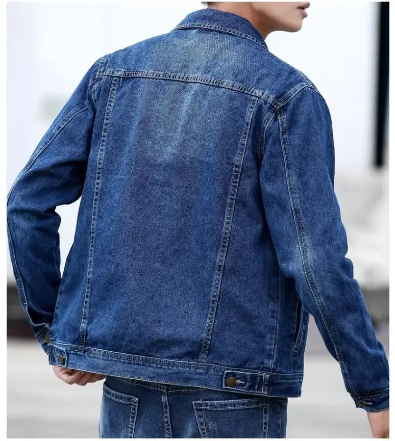 2025 New Men Pure Colour Denim Jacket Single-breasted Lapel Daily Casual Simple Coats
