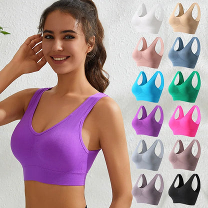3Pcs/Set Women Seamless Knit Tank Sports Bra Solid Color Bralette Top Wide Strap Integrated Lining Without Pads Lingerie S-5XL