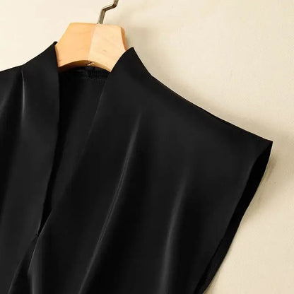 Coffee Silk Rayon V-Neck Pullover Sleeveless Casual Chic Women's Blouse Shirt Korean Fashion Female Clothing 2024 Summer