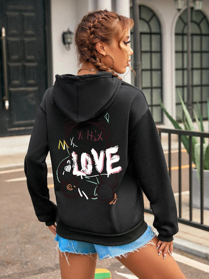 Graffiti Line Bear Simple Print Female Hoody Harajuku S-3xl Sweatshirt Fashion Casual Street Hooded Autumn Warm Streetwear Women
