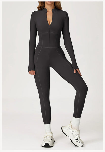 Velvet Yoga Jumpsuit – Women's Fitness Set | Long-Sleeved Push-Up Activewear