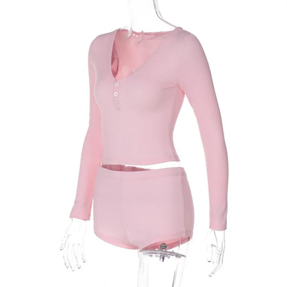 Dulzura 2024 Autumn Women Ribbed 2 Piece Set Long Sleeve T Shirt Micro Shorts Outfits Bodycon Sexy Streetwear Club Matching Suit