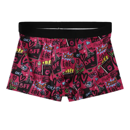 5PCS Random Men's Breathable Boxer Underwear with Colorful Graffiti Patterns Elastic Waistband Trendy and Fashionable Underwear