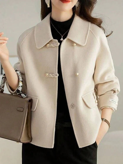 Short Coats Women – Elegant Double Breasted Formal Office Coat With Turn-Down Collar
