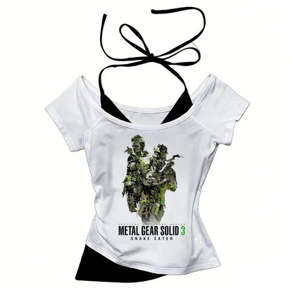 Metal Gear Solid top tees teen 2000s hip hop Gothic Graphic University t-shirt Gothic Trendy Psychedelic aesthetic Pastel