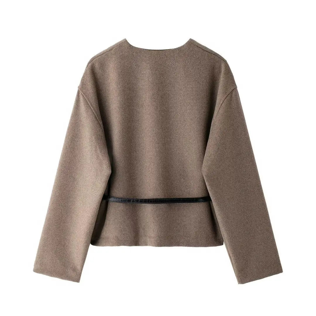Women's Autumn Coat - Belted Winter Jacket With Soft Top Outerwear, Elegant Casual Style