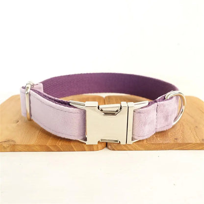 Personalized Dog Collar Custom Pet Collar Free Engraving ID Name Tag Pet Accessory Purple Thick Velvet Puppy Collar Leash