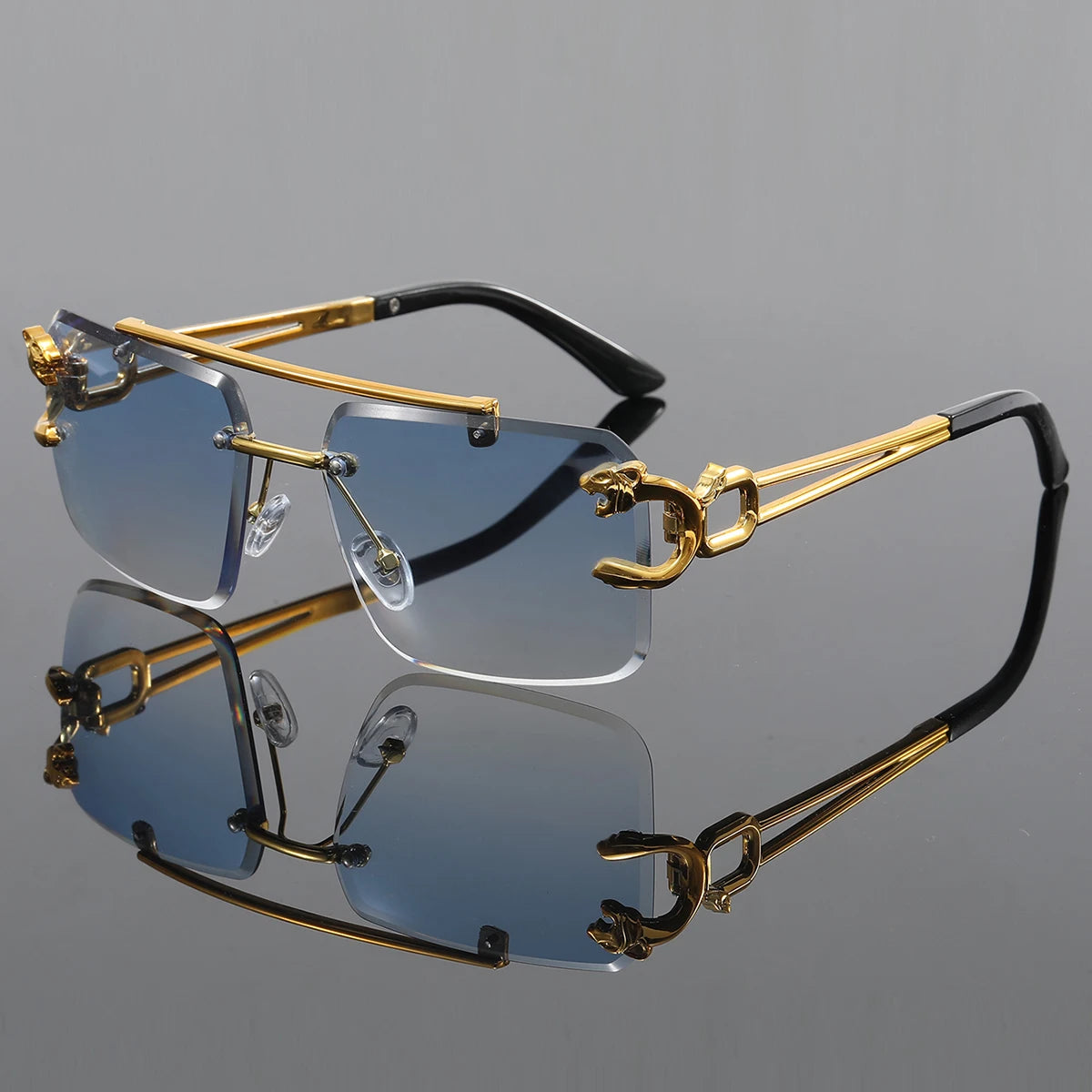 Retro Rimless Sunglasses - Unisex Square UV400 Protection Stainless Steel Frame Eyewear