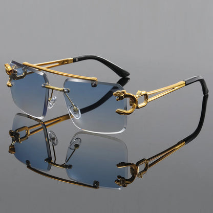 Retro Rimless Sunglasses - Unisex Square UV400 Protection Stainless Steel Frame Eyewear