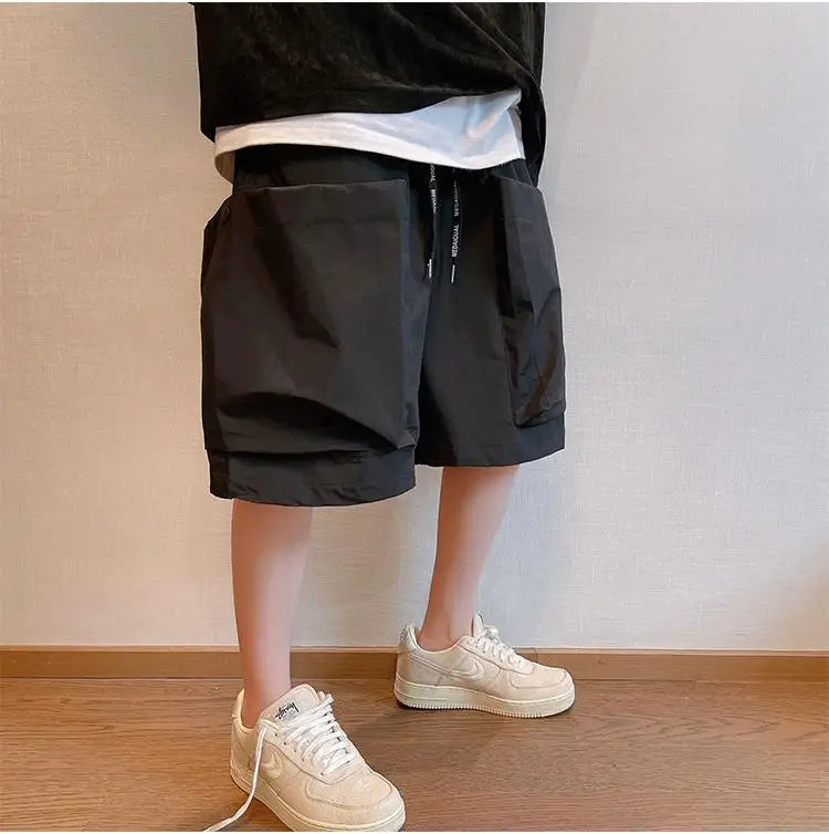 Men Cargo Shorts - Casual Streetwear Big Pocket Design Drawstring Waist Baggy Beach Shorts