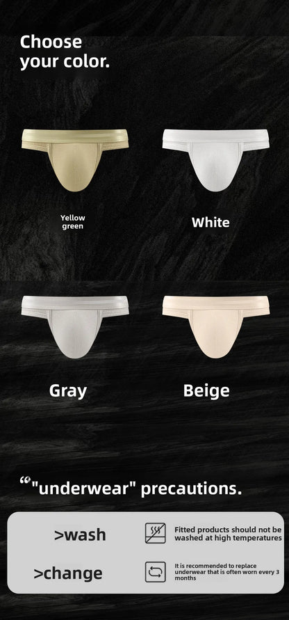 3pcs Sexy Men Waffle Cotton Briefs with Raised Bag Support Pouch With Hole U Spacious Separate Crotch Breathable Anti-sweat