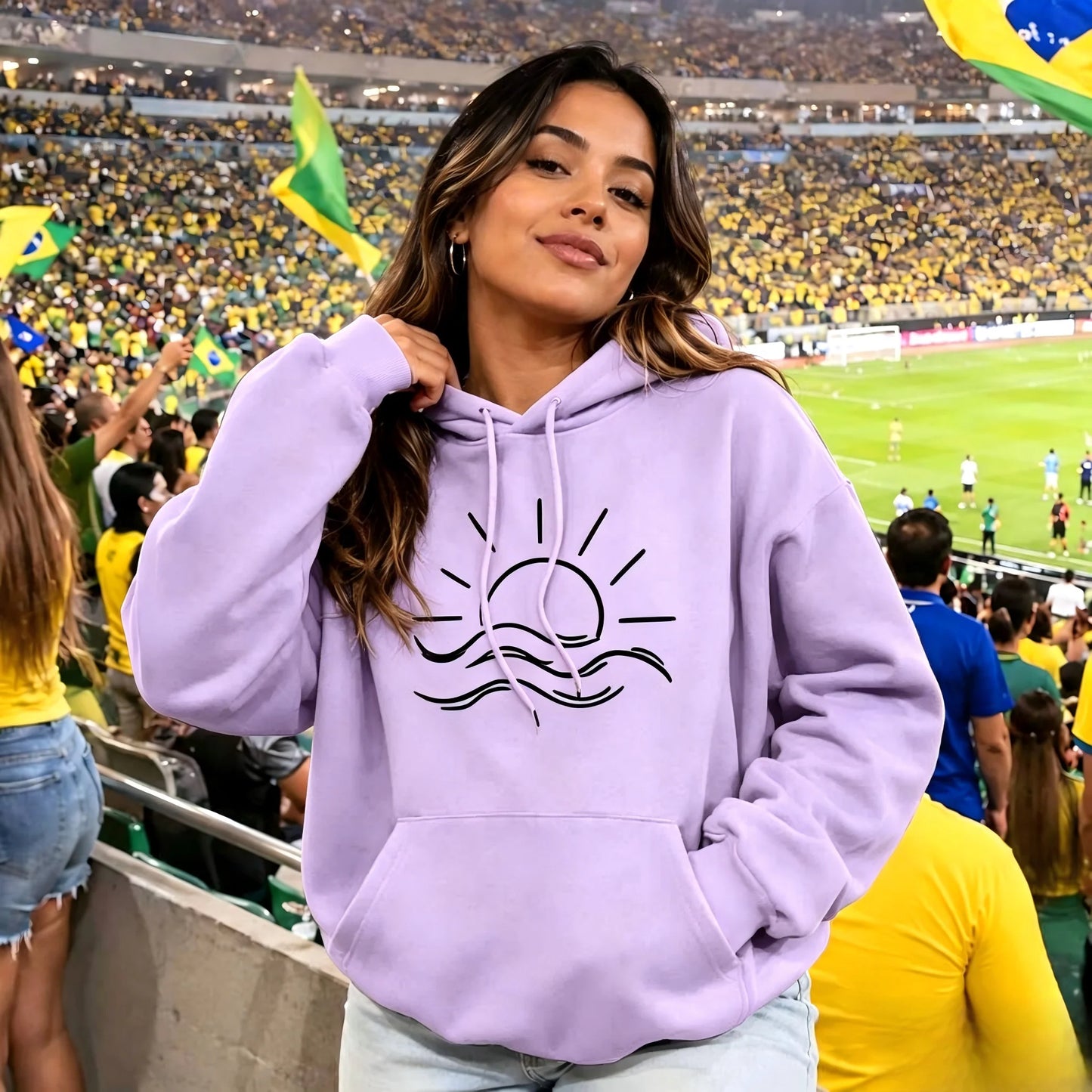 Women'S Sun Pattern Print Hoodie Casual Hooded Sweatshirt With Drawstring  Cartoon Style Fall/Winter Wear Outfit Unisex Top