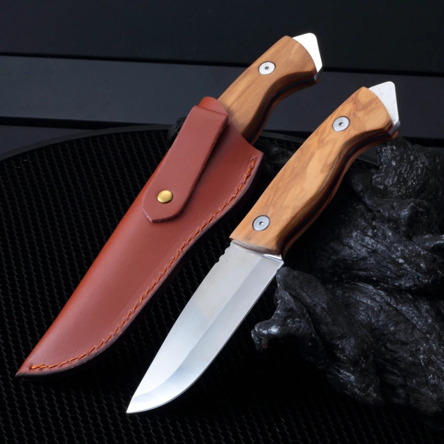 High-Density Stainless Steel Fruit  Meat Knife - Olive Wood Handle