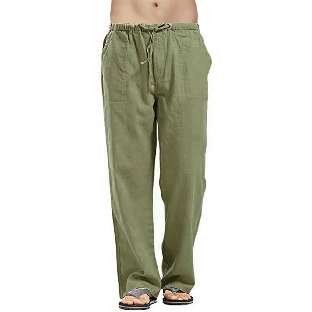 Cotton Linen Harem Pants Men Solid Elastic Waist Streetwear Joggers 2022 New Baggy Drop-crotch Pants Casual Trousers Men Running