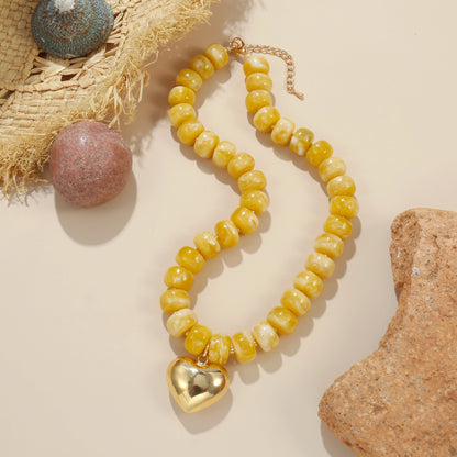Badu Bohemia Colorful Acrylic Beaded Choker Necklace for  Women 14K Gold Plated Heart Pendant Summer Aesthetic Y2K Jewelry Gift