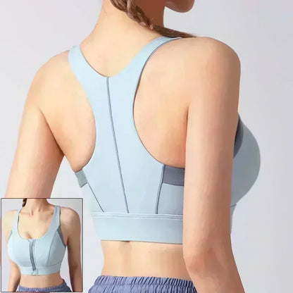 Front Zipper Sports Bra - Women's Athletic Crop Top, Push Up Wireless Fitness Tank