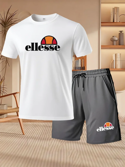 2026 Summer New Men's Fashion Outdoor Sports Set Printed Short Sleeve T-shirt+Shorts Loose Home Leisure Two Piece Set