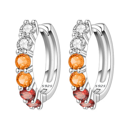 MISEFF Real 925 Sterling Silver Earring Gradual Change Green Blue Colored Zircon Hoop Earrings Engagement Wedding Jewelry Gifts