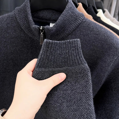 Luxury Quality Men Long-Sleeved Knitwear Mock Neck Half-Zip Thicken Horse Embroidery Spring New Pullover Fashion Casual MensWear