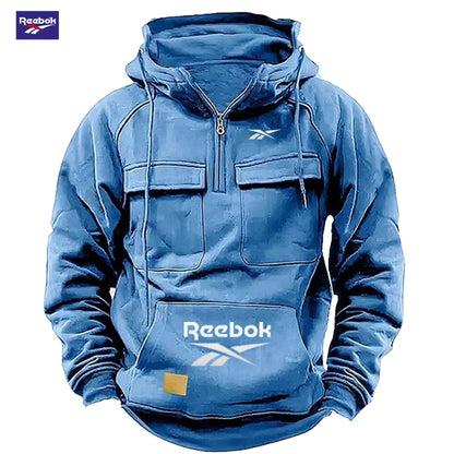 2026 Reebok Logo Multi-Pocket Design Hoodie - The Top Choice for Fashionable Autumn and Winter, a Semi-Zippered Hooded Comforta