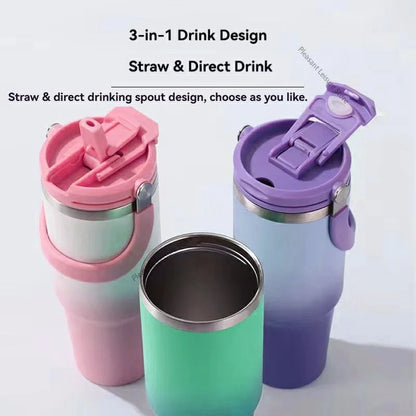 890ML Stainless Steel Thermos Cup Travel Thermos Water Bottle with Straw Keep Cold and Hot Car Coffee Cup Portable Vacuum Flask