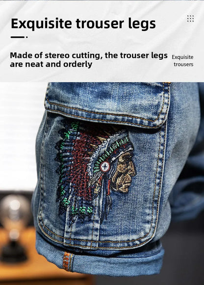 Men's Denim Shorts - Multi-Pocket Cargo Summer Jeans | Loose Fit, Midweight Fabric