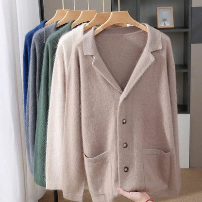 New Mink Wool Cardigan Men's Padded Sweater Coat Business Casual Knitted Cashmere Sweater Coat