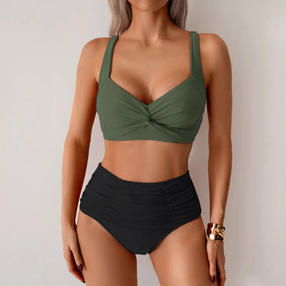Black Push Up Bikini - Two Piece Swimsuit High Waist Padded Set for Women