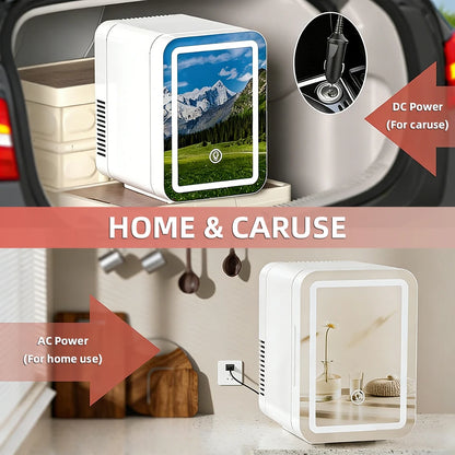 4L Mini Cooler＆Warmer Fridge With LED Light Mirror Portable Makeup Refrigerator Cosmetic Storage Keep fresh Cooler for Car Home