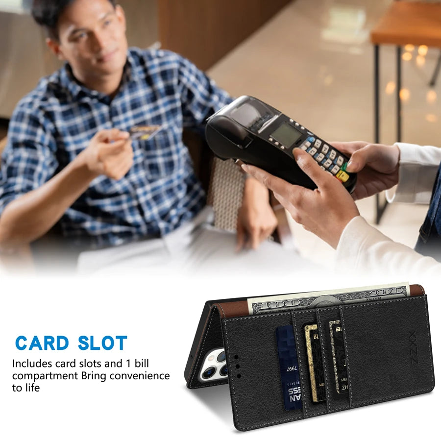 Wallet Skin Friendly Card Slot Magnetic Flip Leather Case For iPhone 17 Pro Max Air 16e 16 15 14 Plus 13 12 11 XR Card Holder