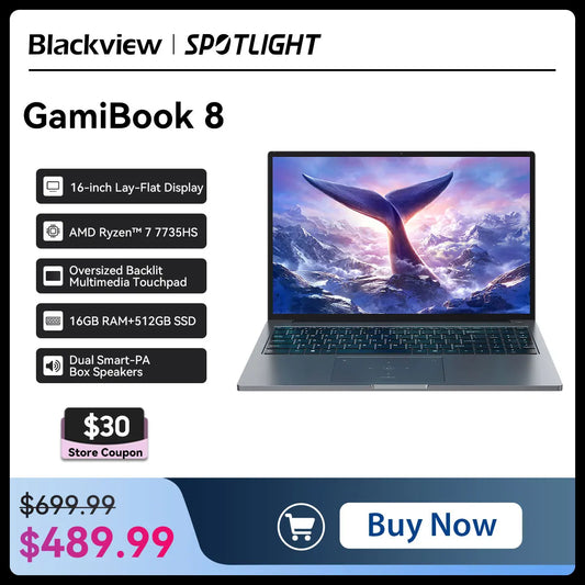 Blackview GamiBook 8 16 Inch Laptop - AMD Ryzen 7, 1920x1200 Display, Fast Charge Battery