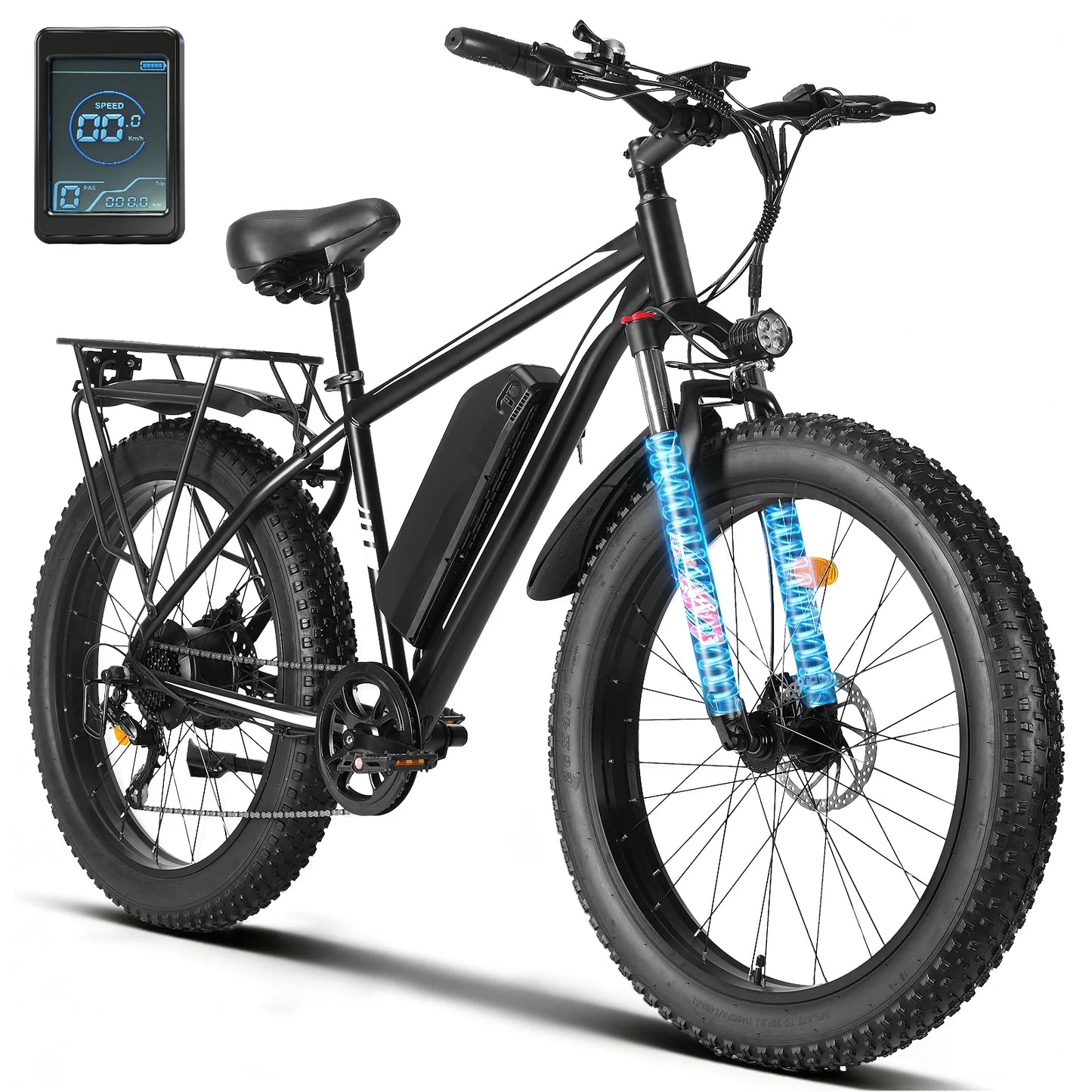 Black Electric Bicycle 1500W Powerful Motor 48V 15AH Lithium Battery Motorcycle Electric Bike 26*4 in Fat Tire Snow E-bike