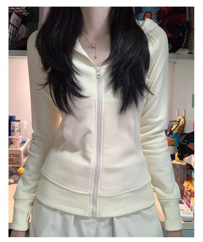 Streetwear Black Hoodie Coat 2025 Women's Clothing Hooded Zipper Slim Fit Y2k Jackets Casual Fashion Sweatshirts Tops Ropa Mujer