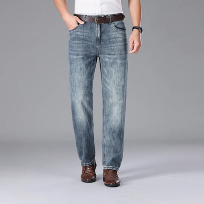 2026 Summer High Quality Brand Cloth Business Casual Men's Lightweight Straight Loose Jeans Classic Retro thin cotton trousers