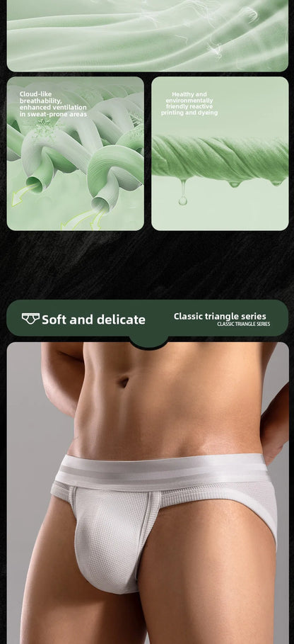 3pcs Sexy Men Waffle Cotton Briefs with Raised Bag Support Pouch With Hole U Spacious Separate Crotch Breathable Anti-sweat