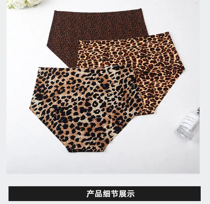 6pcs Women's Seamless Ice Silk Panties Female Mid Waist Plus Size Leopard Print Underwear Girls Fashion Brief Lady Comfort Panty