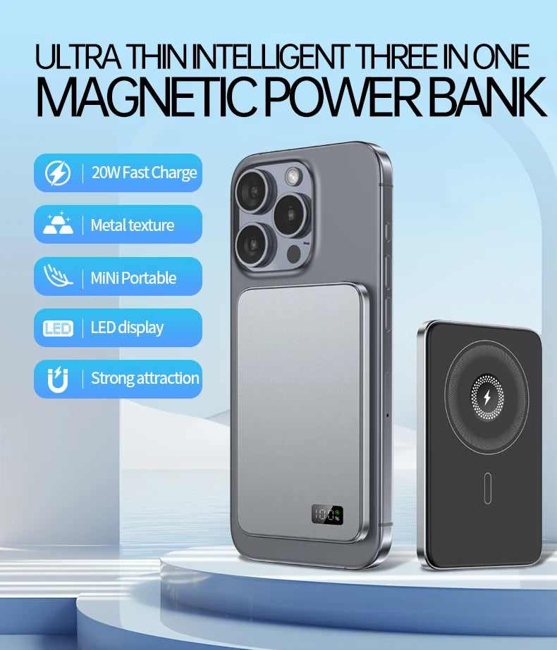 New Ultra thin Alloy Powerbank Magnetic Power Bank Wireless Fast Charger For Magsafe Backup battery For iWatch Serise iPhone 16