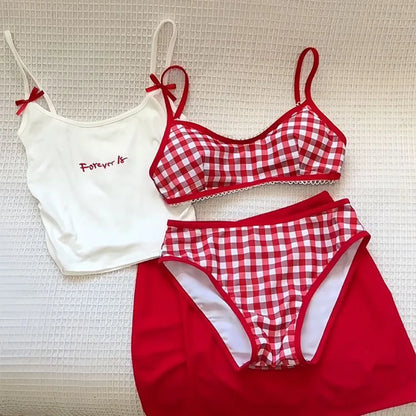 Lightweight and Breathable Bikini Set: Sexy Spaghetti-Strap Dress-Style Beach Vacation Two-Piece Swimsuit 4PCS