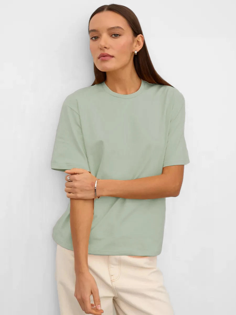 Cotton Summer Womens T-Shirt - Short Sleeve Loose Basic Top - ZOOMNSTORE