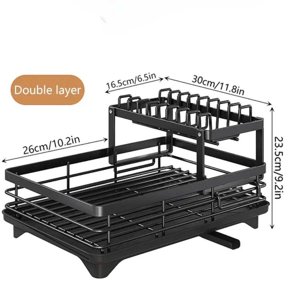 Stainless Steel Dish Rack – Kitchen Drying Rack With Cutlery Holder & Drainboard Organizer