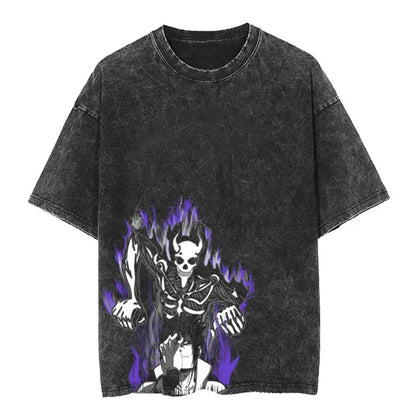 Men Streetwear Tshirt Japanese Naruto Anime Graphic T-Shirt Cotton Harajuku Washed T Shirt Summer Hip Hop Tops Tees Black