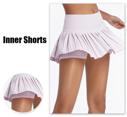 Cloud Hide Safe Tennis Skirts XS-XXL Gym Golf Running Pleated Pantskirt SEXY Women Sports Fitness Shorts Pocket High Waist Skort