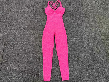 Women Gym Jumpsuit - Backless Fitness Jumpsuit | Breathable Nylon Spandex Blend Activewear