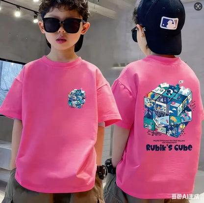 Nickelodeon Best-selling NickSpringSoft and Comfortable Children's Cartoon Print Pure Cotton T-Shirt for Kids(Short-Sleeved Top)
